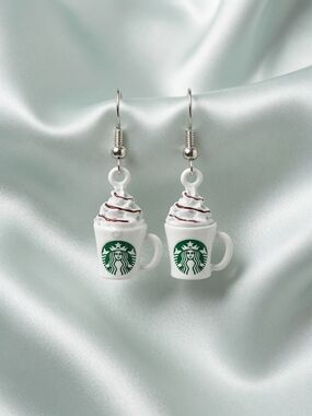 ☕ Starbucks Cup Earrings with Whipped Cream Cute Mini Coffee Mug Dangle Earrings